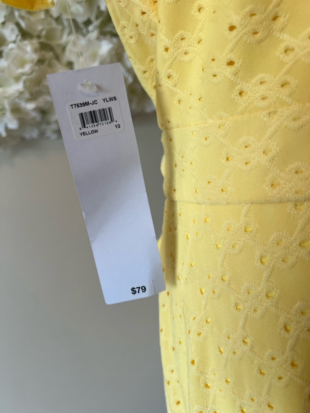 London Times Sunny Yellow Eyelet Wrap Midi Dress - Picture 6 of 10